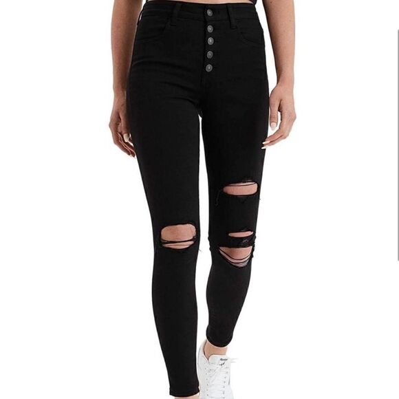 American Eagle Outfitters Denim - American Eagle Next Level Stretch Super Hi Rise Jegging Black Distress